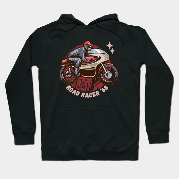 Road Racer '68 Cafe Racer Retro Motorcycle Hoodie by Timeless Chaos